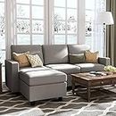 HONBAY Convertible Sectional Sofa, L Shaped Couch with Linen Fabric, Reversible Couch for Small Space, Light Grey
