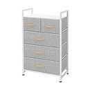 AZL1 Life Concept Storage Dresser Furniture Unit - Large Standing Organizer Chest for Bedroom, Office, Living Room, and Closet - 5 Drawers Removable Fabric Bins - Light Grey