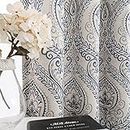 Jinchan Curtains Medallion Linen Textured Curtains for Living Room 84 Inch Length Drapes Damask Pattern Flax Draperies Window Treatments Room Darkening for Bedroom Curtain Panels 2 Panels Blue