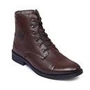 Zoom Shoes Genuine Leather Formal Black Casual Boots for Men ZA-5200 | High ankle shoes with anti-slip technology and memory cushion insole | Lace-up boots for formal and casual footwear (Brown, 7)