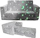 Truwelby Glow in The Dark Chairs Children's Extra Wide Convertible Sofa to Lounger - Extra Soft 2 Seats 2 in 1 Flip Open Sleeper Couch for Toddler Kids Girls Boys