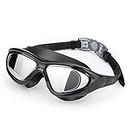 PRIME DEALS Premium Big Frame Competition Swim Goggles with Free Protective Case Pro Clear Lens & Wide-Vision Swimming Goggles with UV and Anti Fog Protection for Adult Men Women - Black.
