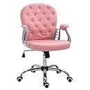 Vinsetto Faux Leather Vanity Office Chair, Button Tufted Swivel Chair with Adjustable Height, Padded Armrests and Tilt Function, Pink