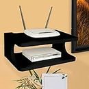 Furniture Cafe Set top Box Stand | WiFi Router Holder Wooden Wall Shelves | Setup Box Stand for Home | Wall Mount Stylish WiFi Router Holder TV Cabinet Living Room Furniture (Color-Black)