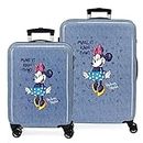 Disney Minnie Make it Rain Bows Set of Suitcases Blue 55/68 cm Rigid ABS Side Combination Lock 104L 6 kg 4 Wheels Double Hand Luggage, Blue, Luggage Set
