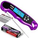 Digital Instant Read Meat Thermometer - Waterproof Kitchen Food Cooking Thermometer with Backlight LCD - Best Super Fast Electric Meat Thermometer Probe for BBQ Grilling Smoker Baking Turkey (Plum)