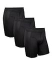 DANISH ENDURANCE Men's Sports Long Leg Boxer Shorts, Breathable, Soft, Anti Chafing Briefs, 3 Pack, Black, Large