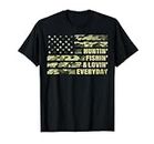 Hunting Fishing Loving Every Day Camo American Flag Patriot T-Shirt