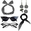 eforpretty 1950's Womens Costume Accessories - 50s Chiffon Scarf,Cat Eye Glasses,Bandana Tie Headband,Drop Dot Earrings (Black)