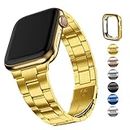 Fullmosa Compatible Metal Apple Watch Strap 38mm 40mm 41mm, Upgraded Version Stainless Steel iWatch Band with Case for Apple Watch Series 9 8 7 6 5 4 3 2 1 & SE2 SE, 38mm 40mm 41mm Gold