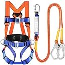 TT TRSMIMA Safety Harness Fall Protection Kit: Full Body Roofing harnesses with Shock Absorbing Lanyard - Updated Comfortable Waist Pad, Orange Blue, ‎31/'' - 56/''