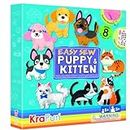 KRAFUN Easy Sewing Kit for Beginner Kids Arts & Crafts, 8 Easy DIY Projects of Stuffed Animal Dolls of Puppies & Kittens, Dogs and Cats, Instructions & Felt, Gift for Girls, Boys, Learn to Sew