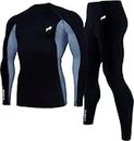 JUST RIDER Men's Sports Running Set Compression Shirt + Pants Skin-Tight Long Sleeves Quick Dry Fitness Tracksuit Gym Yoga Suits (Set of 2) (Tracksuit, L)
