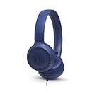 JBL Tune 500 - Wired on-ear headphones, JBL Pure Bass Sound, 1-button remote/mic, Tangle-free flat cable, Lightweight and foldable design, Ask Siri or Google Now (Blue)