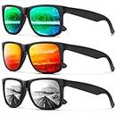 KALIYADI Sunglasses Men Polarized Sun glasses for Mens Womens Classic Matte Black Frame UV Protection 3pack(Green/Orange/Silver)