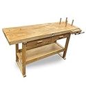 LUMBER JACK Heavy Duty Wooden Work Bench with 2 Drawers, 1 Vice, Metal Bench Stops and Bottom Shelf, Beechwood