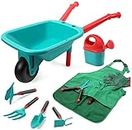 CUTE STONE Kids Gardening Tool Set,Garden Toys with Wheelbarrow,Watering Can,Gardening Gloves,Hand Rake,Shovel,Trowel,Double Hoe,Apron with Pockets,Outdoor Indoor Toys Gift for Kids Toddler Boys Girls