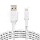 Belkin Apple Certified Braided Lightning to USB-A Charge and Sync Type A Cable, Tough and Durable, For iPhone, iPad, Air Pods, 6.6 Feet (2 Meter) - White