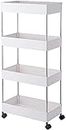 Snazzy Large Size Kitchen Trolley Storage Cart, 4 Tier Mobile Shelving Unit Bathroom Rolling Cart Utility Storage Organizer Shelf for Kitchen Living Room Bathroom Laundry Room & Dressers, White (87*40*22 Inch)