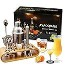 Cocktail Making Set,Cocktail Shaker Set 750ml Stainless Steel Bar Tool Set Bartender Kit with Wooden Display Stand by AYAOQIANG