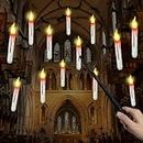 12pcs Floating Candles with Wand, Magic Hanging Candles, Flameless Candles with Magic Wand Remote, Battery Operated Hanging Window Candle, 6.1" LED Electric Candles for Christmas Halloween Decorations