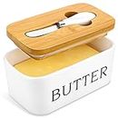 X-Chef Butter Dish with Lid, Ceramic Butter Keeper with Butter Knife, Large Butter Storage Container for Refrigerator Countertop, Hold 2 Standard Butter Sticks, 17oz/500ml, White