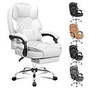 ALFORDSON Ergonomic Office Chair with 150° Recline, Home Leather Chair with Lumber and Back Support for Work with Footrest and Adjustable Height, Gaming Executive Computer Racer Swivel Chair (White)