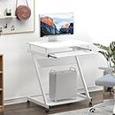 sogesfurniture Mobile Computer Desk Small Rolling Office Table Workstation with Printer Shelf and Keyboard Tray, Space-Saving Computer Desk with Storage Shelf for Home and Office (White)