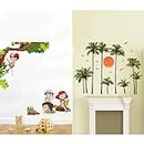 WALLBOOK Set of 2 Wall Stickers Kids Activity | Coconut Trees with Sun for Home, Hall, Bedroom, Livingroom & Kitchen