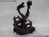 Chinese Royal Copper Bronze Home Feng Shui Lucky Fly Dragon Play Bead Art Statue