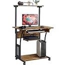 Yaheetech 3 Tier Computer Desk with Printer Shelf and Keyboard Tray, Home Office Desk Computer Workstation Rolling Study Desk PC Laptop Table for Small Spaces Rustic Brown
