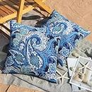JASEN Outdoor Pillow Covers 18x18 Waterproof Set of 2, Paisley Outside Pillow Covers, Decorative Throw Pillow Cover for Patio Furniture White (No Inserts), FS-005
