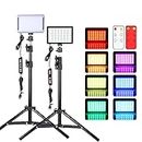 Led Video Light for Camera, RGB Photography Lighting Kit (2 Packs) with Adjustable Tripod Stand/Remote,Dimmable 6500K for Desktop Filming/Streaming/Video Conferencing/Studio Shooting