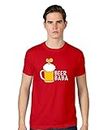 POP GENIC Graphic Printed Beer Baba Party Funny Hindi Quotes Slogan Meme Half Sleeve Round Neck 100% Cotton Unisex T-Shirt for Men & Women Red