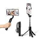 Gimbal Stabilizzatore Smartphone Cellulare Stabilizzatore con Luce di Riempimento, iPhone Gimbal con Telecomando, Portable Gimbal Selfie Stick per Vlog Video, Compatibile con Android/IOS (Grey)