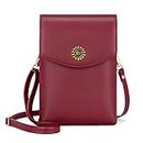 Peacocktion Small Crossbody Cell Phone Bag for Women, Leather Shoulder Bag Card Holder Phone Wallet Purse, 01-wine Red