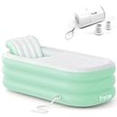 Frstem Inflatable Bath Tub for Adults, Portable Foldable Hot Tub with Wireless Electric Air Pump, 64" Collapsible Ice Bath Tub for Athletes, SPA Freestanding Soaking Barrel for Indoor or Outdoor, Mint