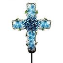 COOZZYHOUR Solar Cross Garden Lights Outdoor Decorative - Solar Metal&Glass Cross Blue Hydrangea Flower Stake Lights- Waterproof 20 Warm White LED for Remembrance Gifts