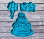 3-Piece Birthday Cookie Cutters & Stamp Set - Perfect Gift Birthday Party