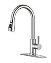FORIOUS Kitchen Faucet with Pull Down Sprayer Brushed Nickel, High Arc Single Handle Kitchen Sink Faucet with Deck Plate, Commercial Modern rv Stainless Steel Kitchen Faucets