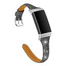 Printing Leather strap Compatible With charge 4 3 Band T Shape Pattern Women Men Watchband Compatible With charge 2 3 /3SE bracelet correa (Color : Flash black, Size : For fitbit charge 4)