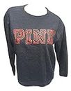 Victoria's Secret Pink Campus Crew Sweatshirt Fleece Farbe Grau/Kariert Größe S Neu, Grau, S