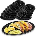 Roshtia 24 Pcs Taco Holder Fiesta Taco Plate Bulk with 2 Stand up Taco Holder Plus 4 Compartments Plastic Taco Tray for Soft and Hard Shell Tacos, Microwave Safe for Taco Night and Taco Bar (Black)