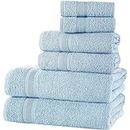 All Design Blue Bath Towels Set Quick-Dry, Soft, High Absorbent 100% Cotton Towels for Bathroom Guests Pool Gym Camp Travel College Dorm (6 Piece Towel Set, Blue)