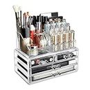 Ikee Design Acrylic Makeup Organizer with 4 Drawers and Removable Top Lipstick Holders, Ideal for Make-up or Accessories,Enhance Your Vanity or Bathroom with Clear Design for Quick Visibility