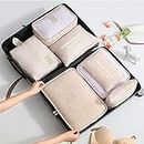 Fxkoolr 7 Set Packing Cubes, Packing Organizers Travel Foldable Luggage Organizers Storage Bag Accessories for Suitcase with Laundry Bag & Shoe Bag, Beige