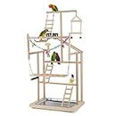 Ibnotuiy Pet Parrot Playstand Parrots Bird Playground Bird Play Stand Wood Perch Gym Playpen Ladder with Feeder Cups Bells for Cockatiel Parakeet (4 Layers)