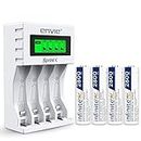 ENVIE® (ECR11MC + 2800 4PL) SprintX Ultra Fast Rechargeable Batteries Charger for AA & AAA Ni-MH with 4xAA2800mah Rechargeable Batteries, with Over Charge Protection