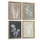 Framed Boho Wall Art Set of 4 for Wooden Minimalist Botanical Print Wall Art for Rustic Vintage Farmhouse Home Kitchen Wall Decor (Brown, 12"x16")