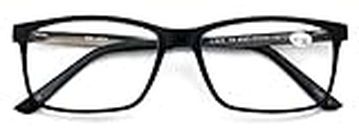 V.W.E. Men Premium Rectangle TR90 with Extended Metal Temple - Extra Large Reader - 147mm Wide Frame Reading Glasses (Black-Gunmetal, 1.50)